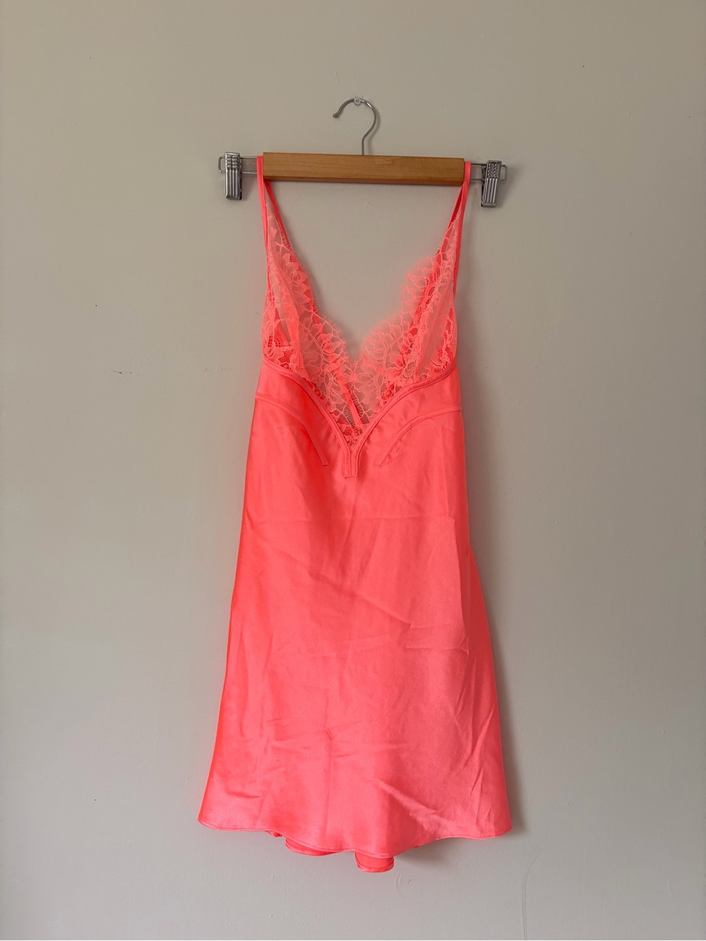 Vintage Victoria's Secret Neon Coral Lace-Trim Chemise NWT